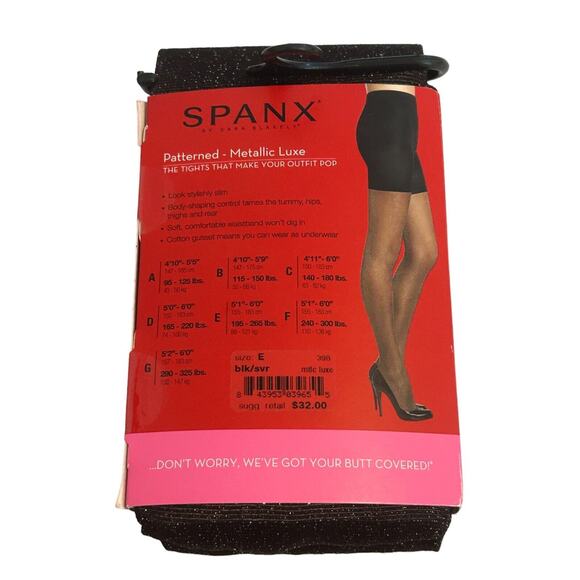 Spanx by Sara Blakely Body Shaping Lurex Tights Womens Size E Black Patterned - Picture 3 of 5